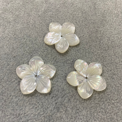 Piezas de fabricación de joyas de concha de flor blanca tallada de nácar para pendientes y colgantes 