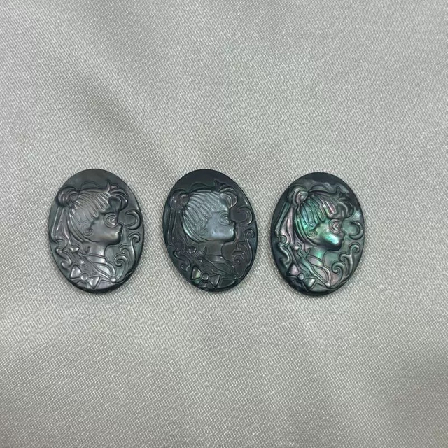Diseño de cara de mujer de nácar Natural, diseño de camafeo de corte, fabricación de colgantes, concha negra, diseño de relieve de mujer guapa 