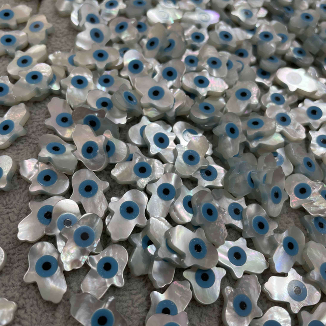 Madre natural de perla fatima forma de la mano de la mano joyería que hace un collar de cadena y pulsera de ojos malvados diseño tallado 