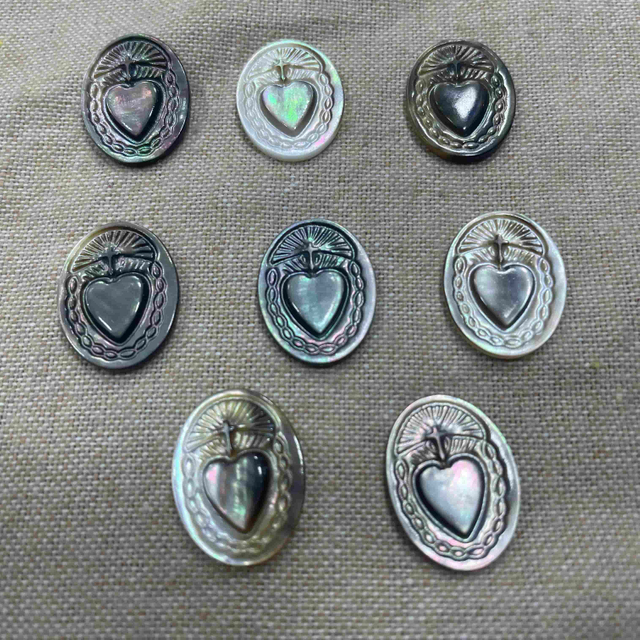 Capacidad negra Mother of Pearl Talling Image Diseño del corazón Icons Cardíaco Estilo de estilos de estilos ovalados Costilización de forma oval