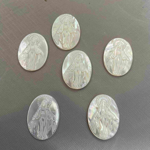 Collar con diseño de maría, forma ovalada de nácar Natural, fabricación de colgantes, iconos de gran tamaño, corte de cabujón en relieve