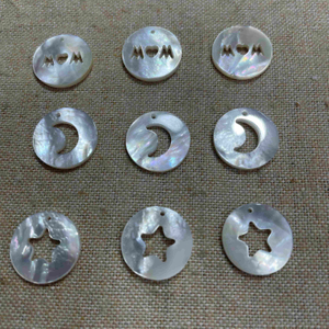 Diseño colgante de nácar Natural, forma redonda, estrella de corte, colgante de corazón, concha blanca, diseño de incrustaciones de joyería, fabricación lisa