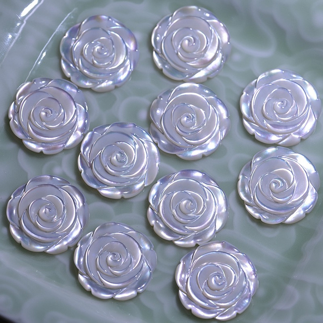 Pendientes de corte de flor de rosa de nácar Natural, diseño de cabujón, concha blanca para colgante de joyería con piezas de flores de gran tamaño