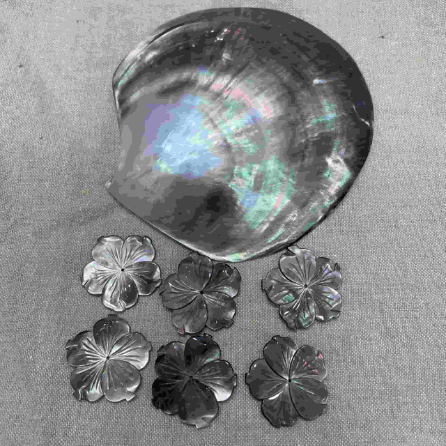 Madre de la perla Tallado de perla forma de flor de concha de arete de concha negra