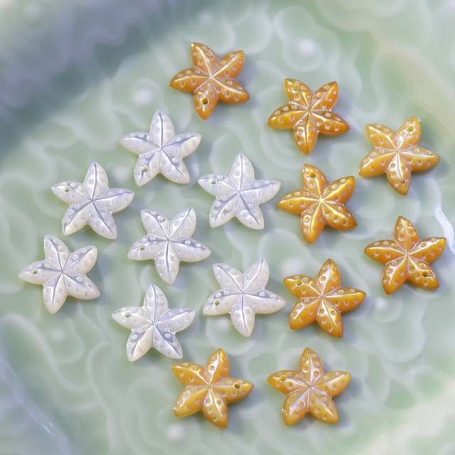 Colgante de corte de estrella de mar de nácar natural, fabricación de cabujón, diseño de pulsera de concha amarilla, fabricación de joyas de corte facial