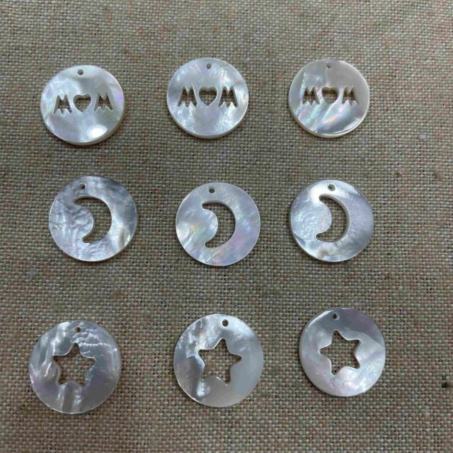 Diseño colgante de nácar Natural, forma redonda, estrella de corte, colgante de corazón, concha blanca, diseño de incrustaciones de joyería, fabricación lisa