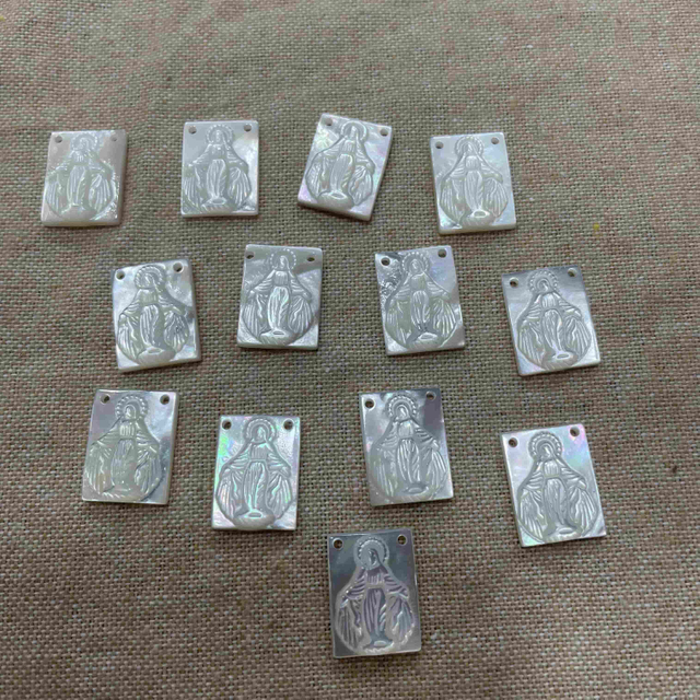 Imagen de tallado de Madre de Perla Natural María Corte cuadrado Forma para joyas Diseño de incrustaciones Virgen Mery Mery Guadalupe 