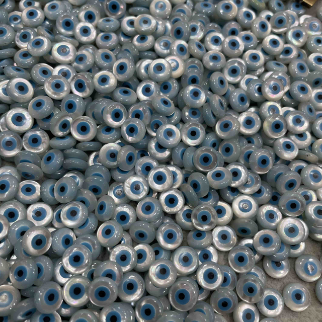 Madre natural de perla ojos malvados forma redonda de frijoles pequeños que fabrican piezas de collar para pulsera de joyería DIY