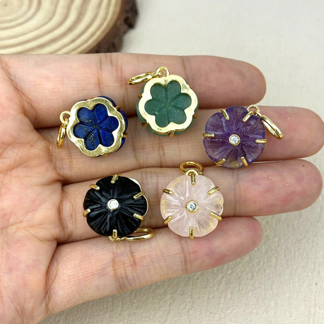 Colgante de flor de nácar Natural, diseño de piedra Aventurina, cabujón, incrustaciones de joyería, ágata verde, fabricación de joyas coloridas para mujer 