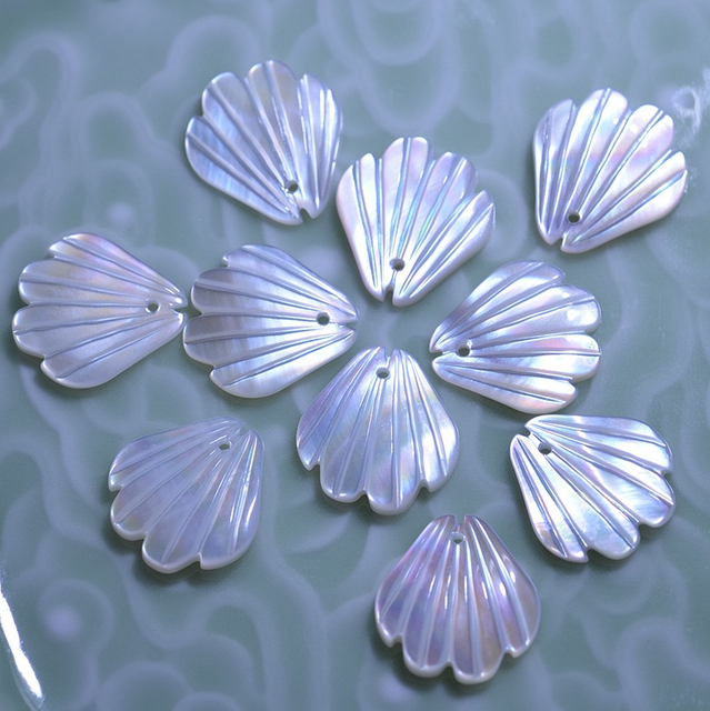 Pendientes de flor de cabujón con diseño de forma de concha de nácar Natural, joyería con incrustaciones, forma de trébol de corte de cara de concha blanca