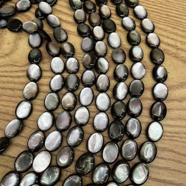 Collar de concha negra con forma ovalada de nácar Natural, diseño de cabujón, diseño de cadena de joyería, fabricación de bricolaje con forma de huevo de doble cara