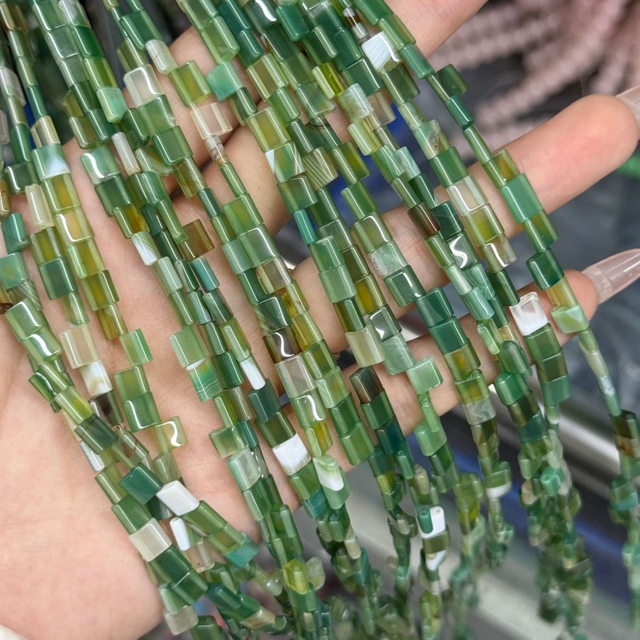 Ágata verde de corte cuadrado de nácar Natural para hacer pulseras, collar de diseño, granos de cabujón, joyería para mujer 