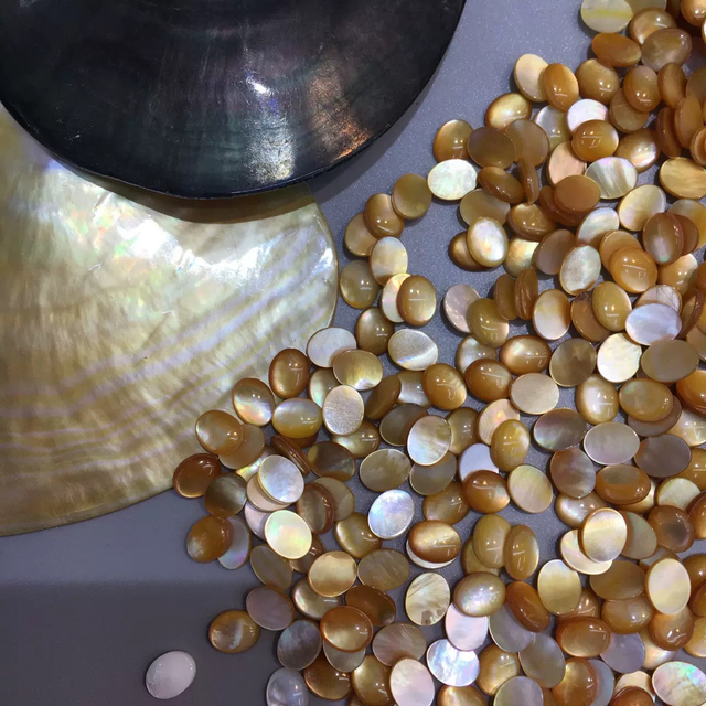 Anillos de concha de abulón con forma ovalada de madreperla Natural, diseño de cabujón para fabricación de joyas, collar con incrustaciones para mujer DIY
