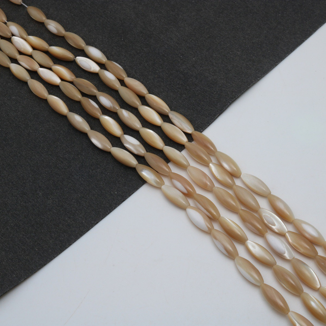 Corte natural en forma de arroz de nácar para joyería, fabricación de collares, pulsera de mujer de color marrón, diseño de iconos de cabujón de bola de frijoles 
