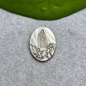 Diseño de Virgen de nácar Natural para colgante, estilo religioso, diseño de Jesús María, incrustaciones de joyería, diseño redondo en relieve