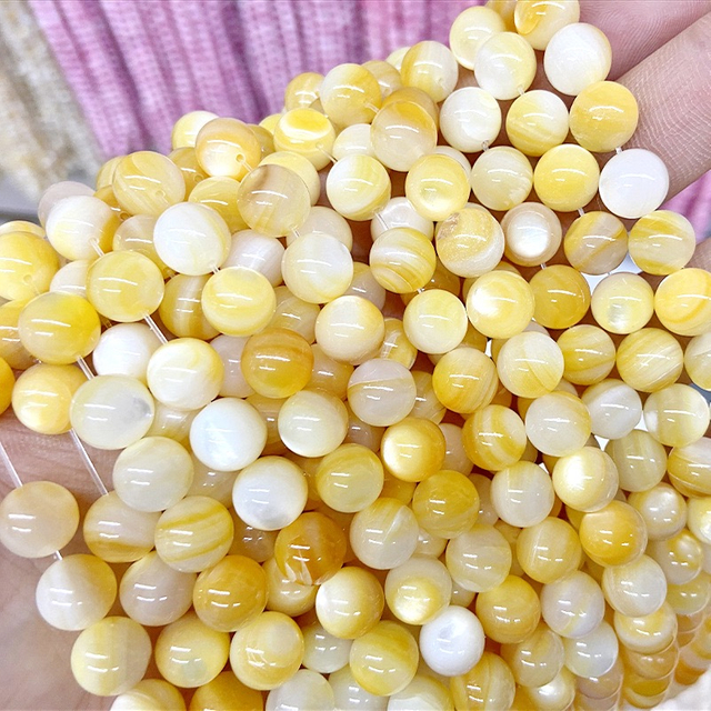 Diseño de collar con forma de bola de nácar natural para mujer, fabricación de joyas, diseño de pulsera de concha amarilla, diseño de cadena