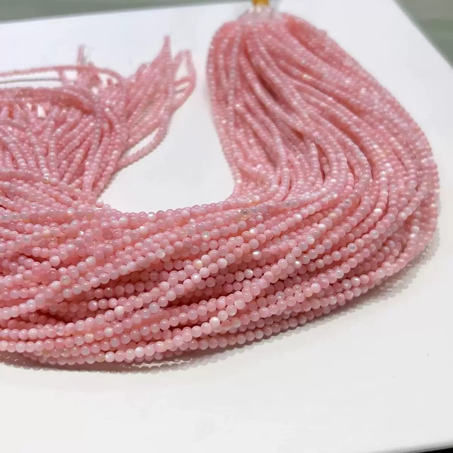Collar de bolas de concha de color rosa de nácar Natural, diseño de joyería para mujer, fabricación de cuentas de tamaño pequeño, forma redonda para uso en cadena 