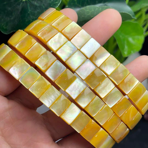 Pulsera de concha amarilla cuadrada con forma de cabujón de perla Natural para mujer, cuentas de joyería, anillos de diseño de moda 
