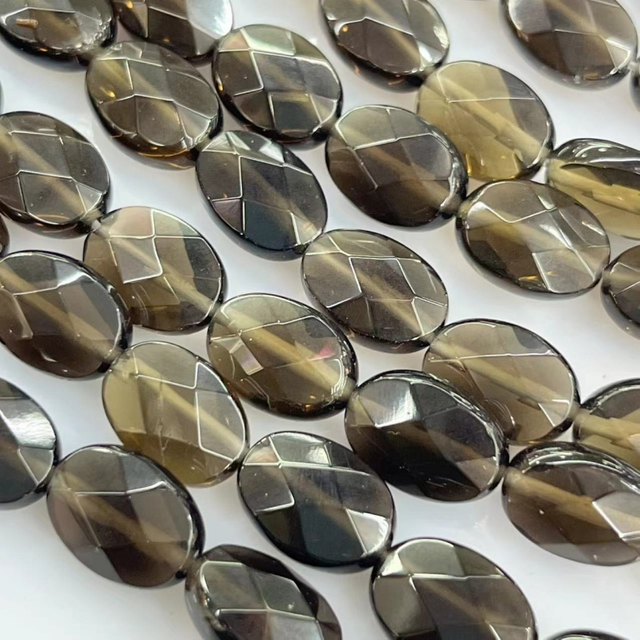 Natural Madre de perla forma ovalada corte cabujón cuarzo ahumado fce corte para anillos incrustaciones haciendo joyería de mujer frijoles de cristal gris