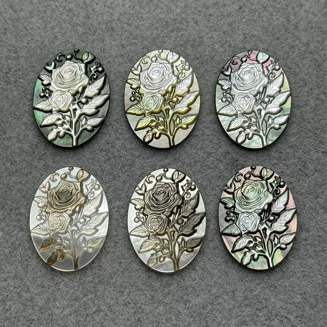Diseño de imagen de flor de corte de forma ovalada de nácar Natural para joyería con incrustaciones de colgantes, fabricación de iconos de cabujón, concha amarilla 