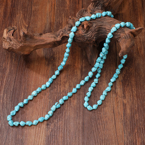 Collar de perlas naturales para mujer, joyería de piedra azul, frijoles pequeños, piedra turquesa, diseño de moda artesanal, cadena de color blanco 