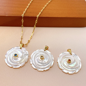 Colgante tallado de flor de nácar Natural para mujer, diseño de joyería, collar, concha blanca con diseño de moda de piedra
