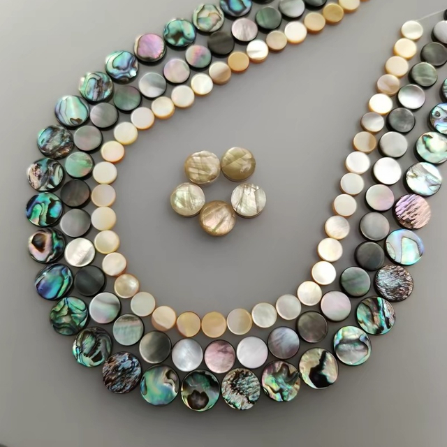 Collar de concha de abulón de forma redonda de nácar Natural, fabricación de joyas DIY para mujer con cara lisa de frijoles pequeños 