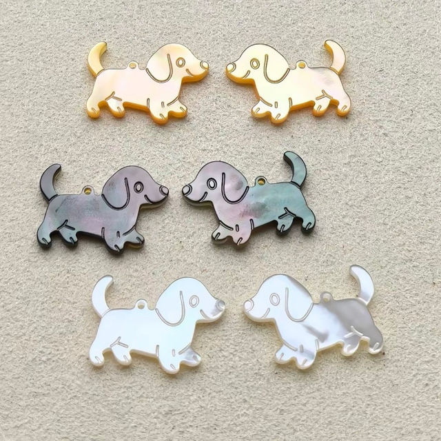 Imagen de perro de corte con diseño de animal de nácar Natural para joyería, pulsera, fabricación de frijoles pequeños, cabujón, collar para niñas, uso DIY