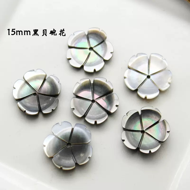 Flor negra de nácar Natural para pendientes, collar de diseño con piezas de cabujón tallado, joyería de mujer de frijoles pequeños