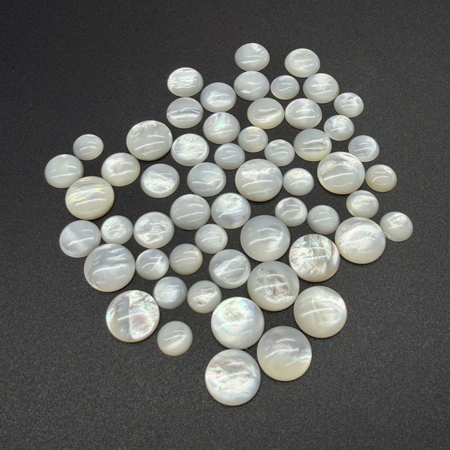 Diseño de anillos de corte de cabujón de nácar Natural, piezas de joyería de frijoles redondos para collar de pendientes con concha blanca