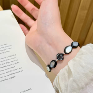 Pulsera de nácar Natural para mujer, diseño de frijoles, color negro, forma ovalada, piezas de joyería para la cara, cabujón de diseño de moda 