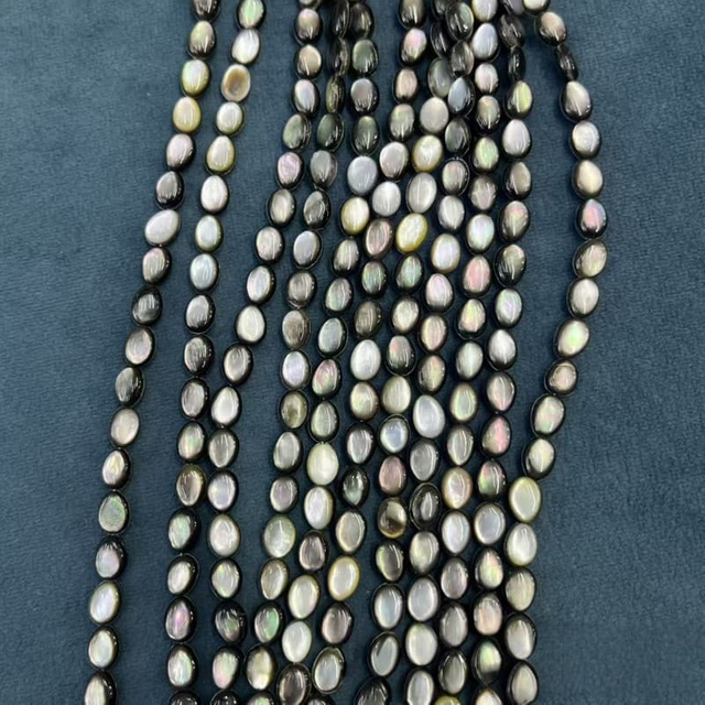 Cabujón ovalado de frijoles negros con forma ovalada de nácar Natural para collar, cara de bombe para joyería con incrustaciones, cabujón brillante 