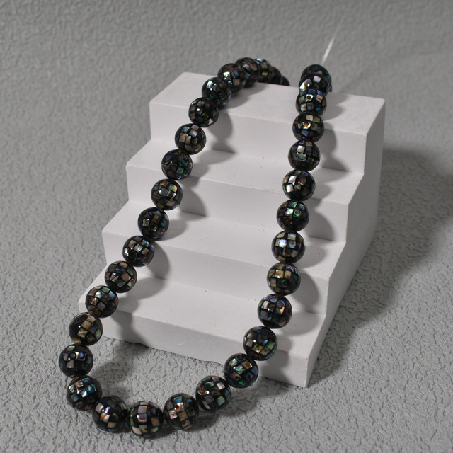 Collar de concha de cadena de bolas de nácar Natural, diseño de joyería de concha negra redonda colorida, colgante, diseño de cabujón DIY