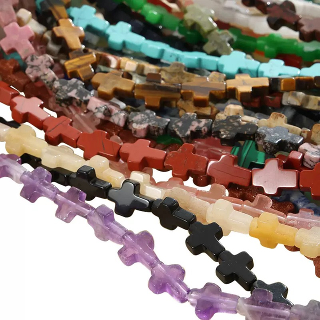 Collar de cruz de piedra roja de cristal con diseño de cruz de nácar Natural, joyería colorida, fabricación de pulseras DIY 