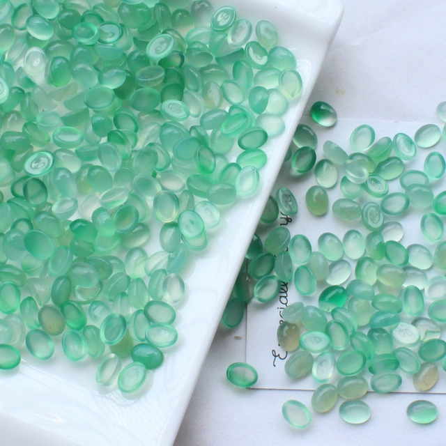 Cabujón de forma ovalada de nácar natural, piezas de corte de frijoles pequeños, ágata verde para anillos, diseño de incrustaciones, fabricación de collares para mujeres