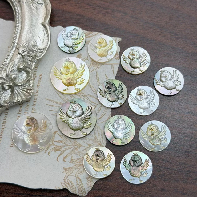 Diseño de imagen de nácar natural, corte de cabujón pequeño para colgante, incrustación, diseño en relieve, imagen de pájaro, collar de mujer 
