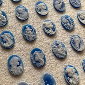 Pendientes con diseño de camafeo de nácar Natural, cara de señora de concha de ágata para mujer, fabricación de joyas, colgante con incrustaciones de cabujón de ágata azul 