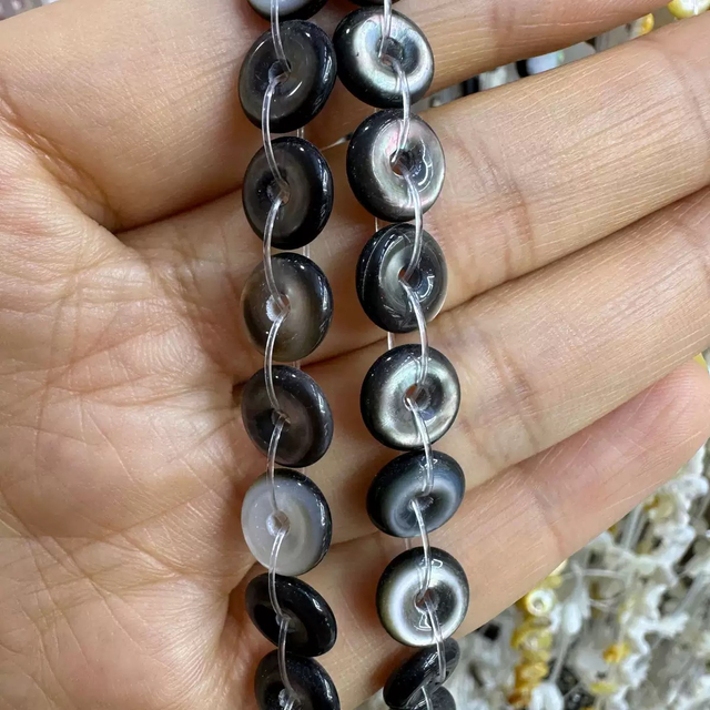 Collar de cuentas pequeñas de cabujón redondo con diseño de forma circular de nácar Natural para hacer joyas, diseño de colgante, concha negra