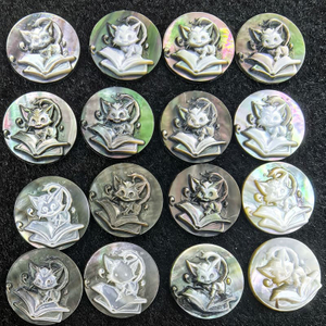 Corte de imagen de gato de nácar natural para diseño de colgante haciendo incrustaciones de iconos redondos para collar imagen redonda de cabujón más grande 