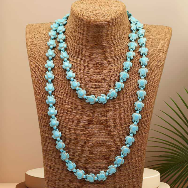 Diseño de animal de nácar Natural, corte en forma de tortuga de color azul para mujer, fabricación de collares, collar largo, fabricación de turquesa