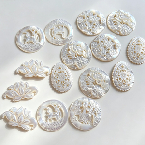 Pendientes con forma de gota de corte de diseño hueco de nácar Natural diseño en relieve colgante grande forma redonda forma animal 