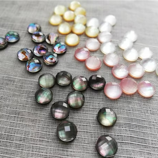 Pendientes de corte con diseño de cabujón pequeño de nácar Natural, diseño de joyería, fabricación de cara, corte de frijoles redondos, concha de abulón 