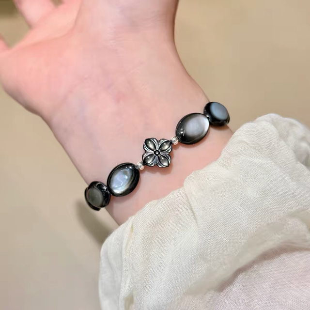 Pulsera de nácar Natural para mujer, diseño de frijoles, color negro, forma ovalada, piezas de joyería para la cara, cabujón de diseño de moda 
