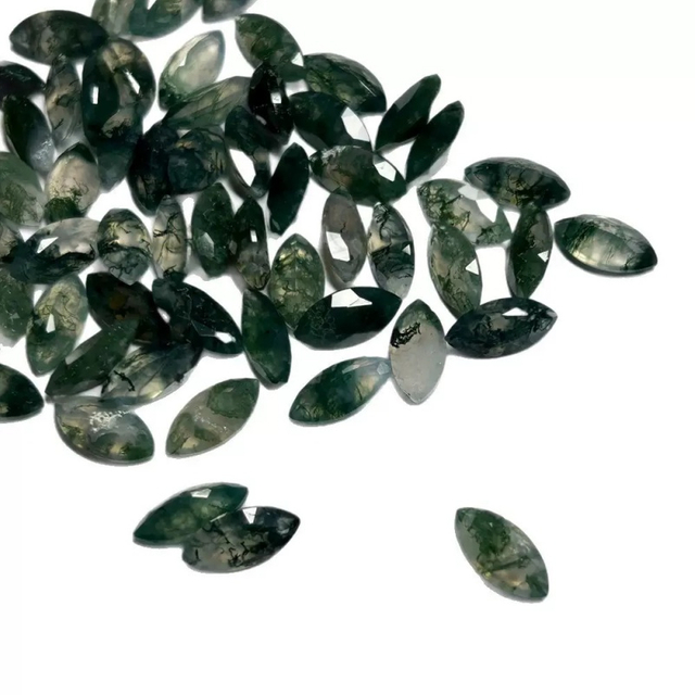 Cabujón de corte de granos pequeños en forma de Marquesa de nácar Natural para hacer incrustaciones de joyería, pendientes de corte de cara de ágata de musgo 