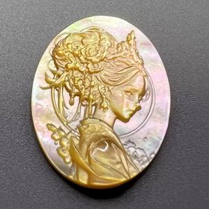 Diseño de camafeo de nácar Natural para mujer, colgante grande con forma ovalada, cara de mujer, fabricación de collares, corte de concha negra
