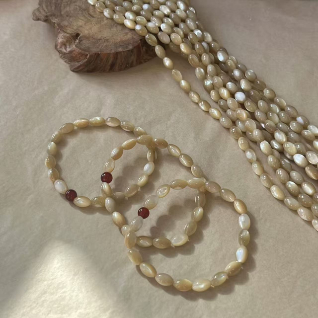 Pulsera de bolas de color marrón perla Natural, diseño con cadena en forma de arroz para joyería DIY, fabricación de cuentas redondas, joyería para mujer