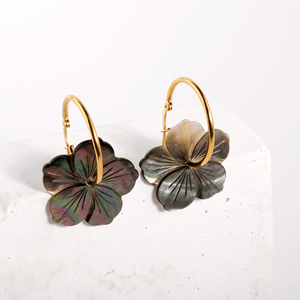 Pendiente de flor de nácar Natural, joyería de diseño, pendiente negro, fabricación de flores, pulsera, diseño de concha y collar de gran tamaño 